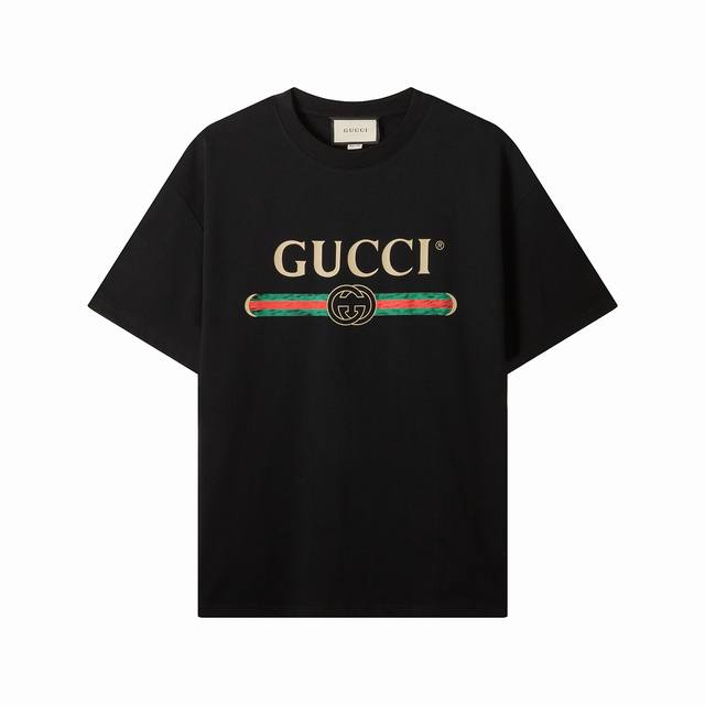 7201款，高端定制，独家最高品质版本Gucc*家Logo印花圆领短袖T恤，采用独家定制290G原版1:1双股双纱纯棉面料，定织定染同缸无色差罗纹，定制1:1辅