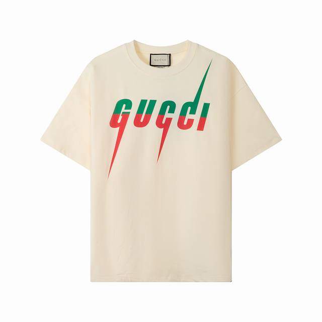 7203款，高端定制，独家最高品质版本Gucc*家刀锋闪电印花圆领短袖T恤，采用独家定制290G原版1:1双股双纱纯棉面料，定织定染同缸无色差罗纹，定制1:1辅