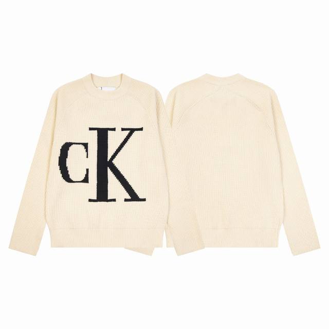 Ck大Logo提花毛衣-原版质感 颜色：黑色 杏色 尺码：S M L 款号：642
