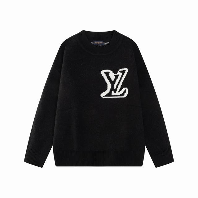 Louis Vuitton 路易威登 圆领套头前后大Logo提花， 全部对色定染含羊毛的棉纱线，柔软亲肤，双层针织很厚实，手感无敌好，拿到手里就能感受出它的质感