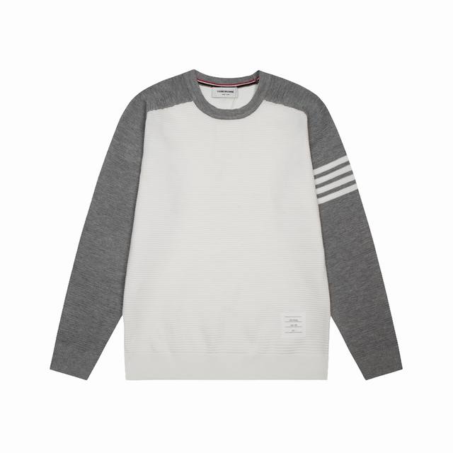 Thom Browne 汤姆布朗 拼色 四杠针织Polo衫 升级，灵感源自八十年代复古 原版面料 官方同款 圆领 长袖 套装 定制 网纱毛衣针织面料 手感非常舒