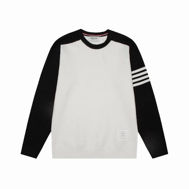 Thom Browne 汤姆布朗 拼色 四杠针织Polo衫 升级，灵感源自八十年代复古 原版面料 官方同款 圆领 长袖 套装 定制 网纱毛衣针织面料 手感非常舒