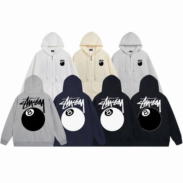 款号Xb707#毛圈 加绒 Stussy Ss23 斯图西 黑8印花连帽开衫外套 现货发售 男女同款 不起球不掉色 大毛圈落肩版型 二本针加持 拒绝变形 Stu