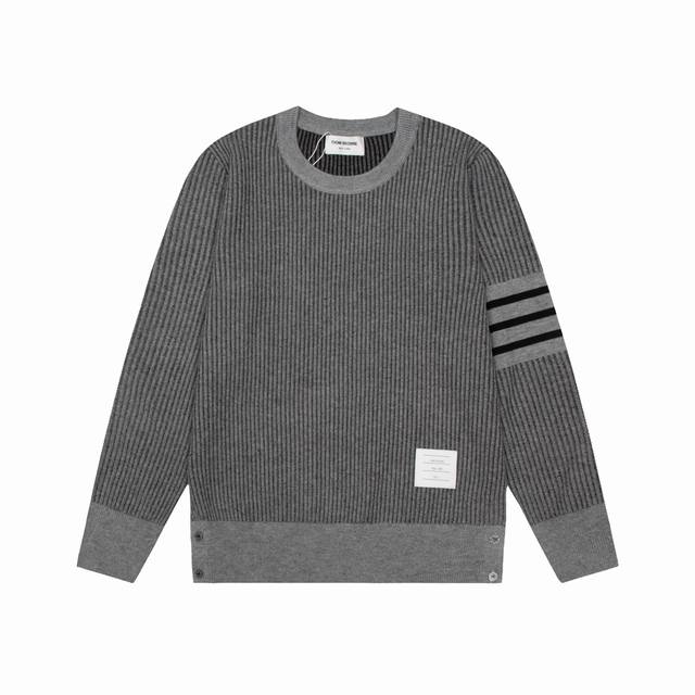 Thom Browne 汤姆布朗 拼色 四杠针织圆领套头长袖针织毛衣 升级，灵感源自八十年代复古 原版面料 官方同款 圆领 长袖 套装 定制 网纱毛衣针织面料