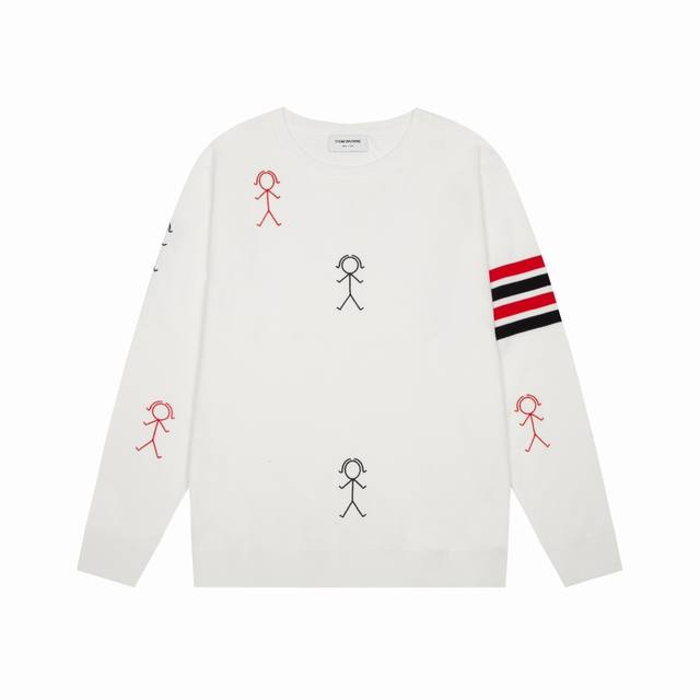 Thom Browne 汤姆布朗 火柴人刺绣图案 Tb经典四条杠基础风格 年年都穿的经典款必须选择品质全部对色定染含羊毛的棉纱线，柔软亲肤，双层针织很厚实，手感