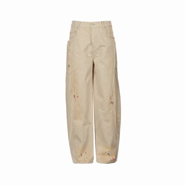 Balenciaga 巴黎世家 24Ss 手绘泼墨弯刀牛仔裤 纯手工手绘泼墨工艺.版型超正.夏装纯棉斜纹布面料.不薄也不厚. 米黄色.藏蓝色 Size:Xs-L