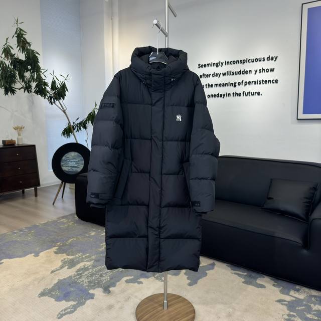 纽约洋基队 纽扣小标刺绣 长款羽绒服 男女款#Ny01# 产品配色：黑色，白色 ：