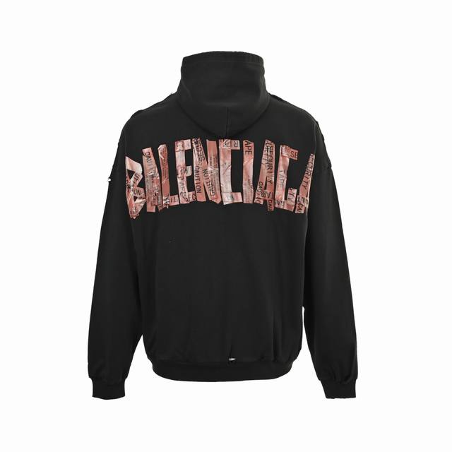 Balenciaga 巴黎世家 25Fw 红色美纹纸字母胶带拉链连帽外套 定制蜜棉云絮柔绒雅致料，光感胶浆印花，利用特殊的光感胶浆材料将胶浆与适量的水或其他稀释