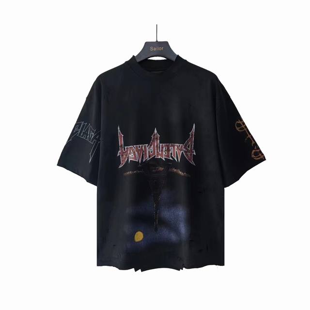 实拍细节图+尺码表 巴黎世家Balenciaga 倒立铁塔数码直喷短袖 23年新主麦上身 印花采用康丽直喷前后双袖直喷搭配新丝网印花彩拔 菲林晒网就做了半个月