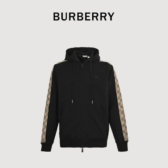 Burberry巴宝莉Bbr 侧菱格织带套装拉链连帽外套 高级全棉毛圈面料，肌理感丰富有趣，不同于传统卫衣外套面料，这块面料的手感很好，上身就是那种精英休闲的味