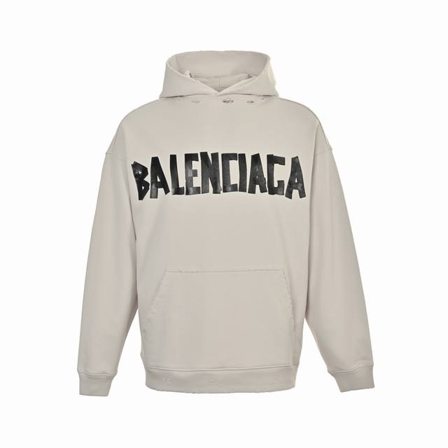 Balenciaga 巴黎世家 25Fw 美纹纸胶带连帽卫衣 巴黎世家 做破美纹纸字母连帽卫衣宽松版型 男女同款 铁塔米色 Size:Xs-L 采用进口浆料印刷
