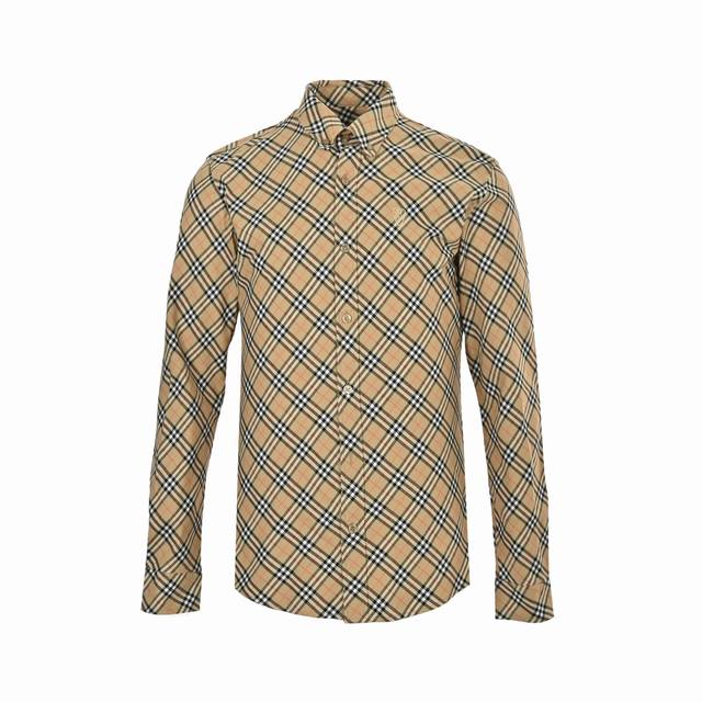 Burberry 巴宝莉 25Ss 盾牌刺绣斜格纹衬衫 意大利精纺面料，能够确保纱线的均匀度和细腻度使得面料的手感更加柔软舒适。这些后整理工艺不仅提高了面料的耐