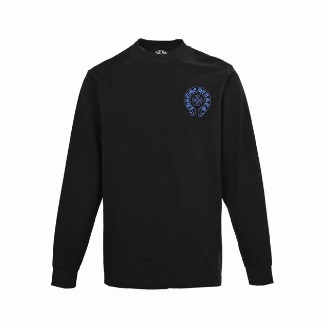 Chrome Hearts 克罗心 25Fw 蓝色马蹄十字架印花长袖T恤 秋冬王炸整体上身特彰显时尚和个性，情侣一起穿更是炸街王牌推荐T恤 颜色：黑色 白色 S