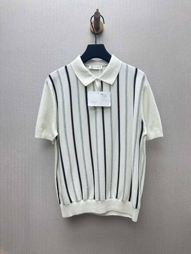 Bc 25Ss新款条纹套头直筒短袖Polo衫 男款 白色 码数：S.M.L.Xl.