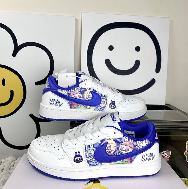 高版本新款Air Jordan 1 Low Aj低帮拉布布白蓝 防滑耐磨 男女同款 36-44