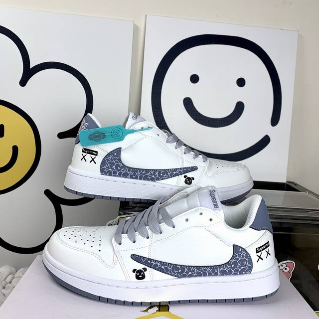 高版本新款Air Jordan 1 Low Aj低帮白灰倒钩 防滑耐磨 男女同款 36-44