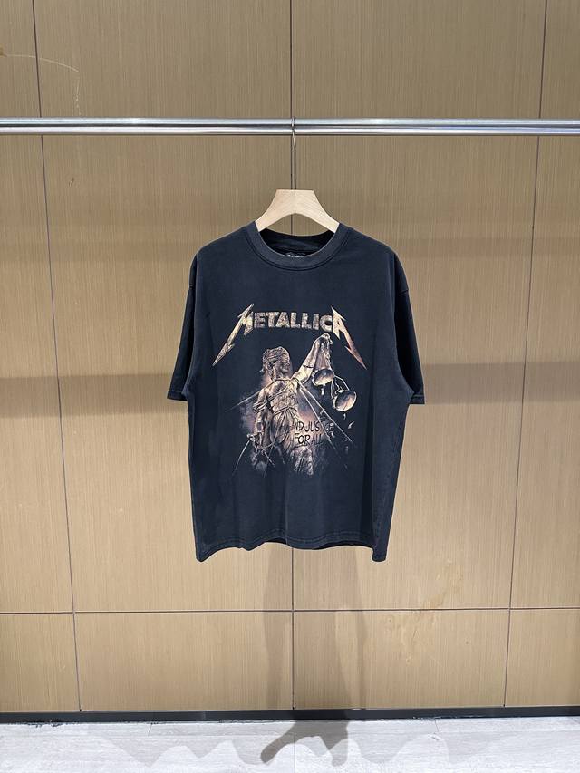 Metallica金属制品摇滚乐队数码印花美式街头嘻哈复古黑色短袖T恤 款号：014-14 码数：M-Xl 前幅图案采用高级白墨直喷 效果逼真自然 260克高克