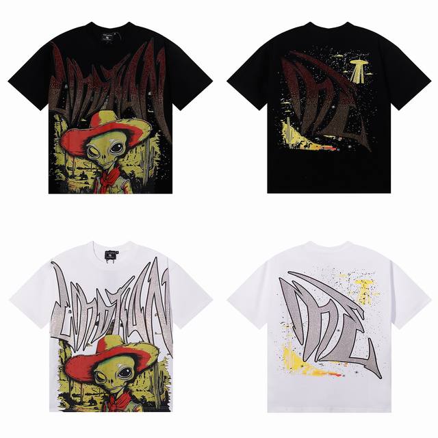 Em012，美潮Mixed Emotion Ranger Rhinestone 护林员烫钻设计 颜色：黑色，白色； 尺码：S M L Xl