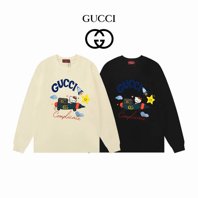 秋装 Gucci古驰 卡通Kitty猫 双纱300克长袖 ：黑 杏 ：Xs-L