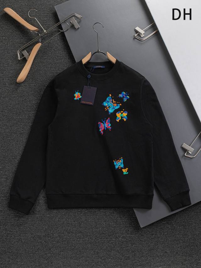 Louis Vuitton 路易威登 1V 驴家 微宽版型S-Xl 25Ss秋冬款卫衣 Lv 新品专柜走秀款 经典七彩斑斓蝴蝶小Logo刺绣 男女同款！短袖不在