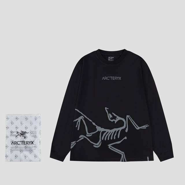 始祖鸟高版本实300克双纱面 款号8720-1 Arcteryxcormac 系列 大Logo 纯色圆领长袖T恤男女同款 原版定制辅料 吊牌 包装袋 洗水麦 三