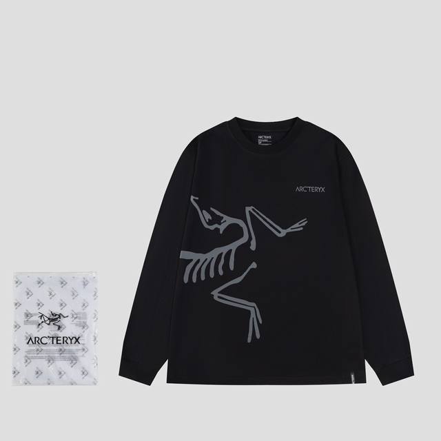 始祖鸟高版本实300克双纱面 款号8702-1 Arcteryxcormac 系列 Logo 纯色圆领长袖T恤男女同款 原版定制辅料 吊牌 包装袋 洗水麦 三标