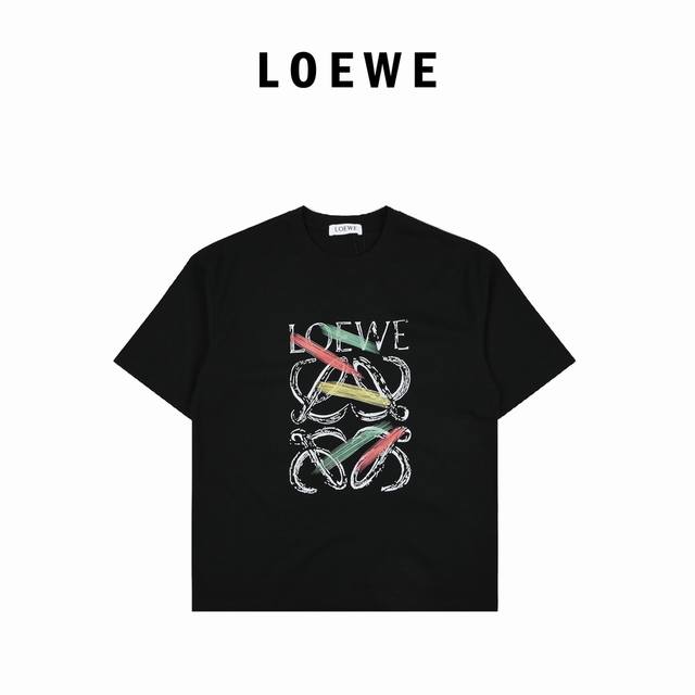 Loewe罗意威24Ss个性数码印花圆领短袖 260克纯棉双纱面料 男女同款 货号513 003 尺码 S M L Xl Xxl 五个码 颜色 黑色 白色