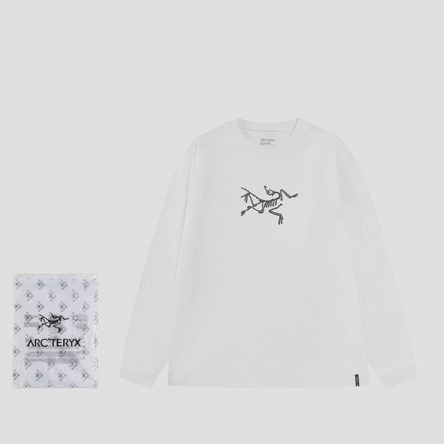 始祖鸟高版本实300克双纱面 款号8704-2 Arcteryxcormac 系列 Logo 纯色圆领长袖T恤男女同款 原版定制辅料 吊牌 包装袋 洗水麦 三标