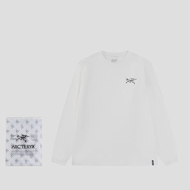 始祖鸟高版本实300克双纱面 款号8727-2 Arcteryxcormac 系列 Logo 纯色圆领长袖T恤男女同款 原版定制辅料 吊牌 包装袋 洗水麦 三标