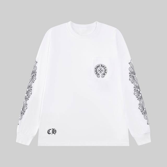 区分市场版本 25新款Come Hearts 克罗心马蹄梵文印花长袖 秋冬王炸整体上身特彰显时尚和个性，情侣一起穿更是炸街王牌推荐T恤 颜色：黑色 白色 04尺