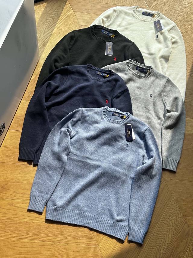 全码出货 供 高版本 Polo Ralph Lauren拉夫 Fw22 纯色徽标刺绣圆领套头长袖毛衣 男女同款 黑色 白色 藏青 灰色 蓝色 S~Xl 得物在售