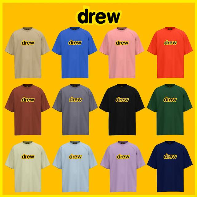 正确版 Drew House 经典款 笑脸字母短袖 “Drew”的Logo被设计成了类似表情符号的图案，笑脸“德鲁”简单过时。各种博主都在官网抢德鲁，可见比伯的