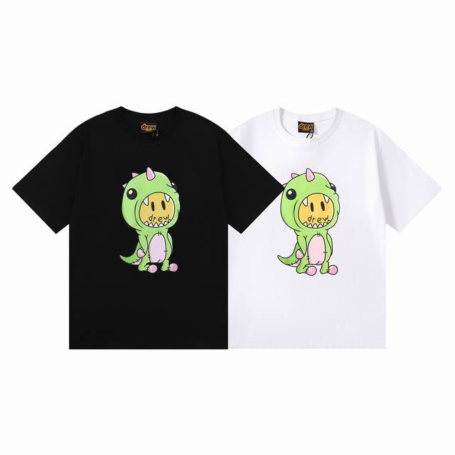 Drew笑脸短袖，采用是230克双沙纯棉面料，印花工艺设计 款号：2005 颜色：黑色 白色 尺码：M～Xxxl