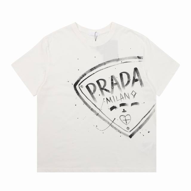 Prada 普拉达 渐变水洗手绘字母圆领短袖 Size：S-L