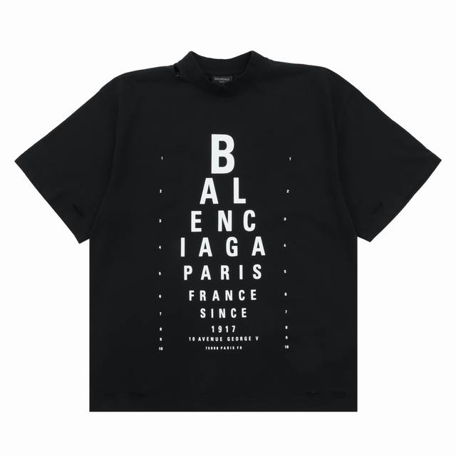 Balenciaga 巴黎世家 字母数字印花视力表磨烂做旧短袖 尺码：1-4码
