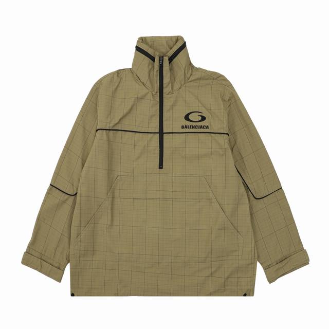 Balenciaga 巴黎世家 刺绣立领半拉链格纹夹克外套 Size：Xs-L