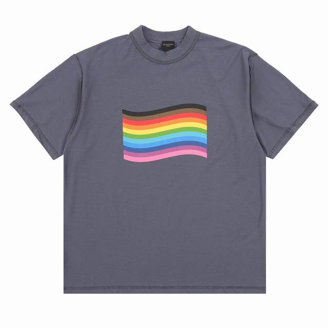 Balenciaga巴黎世家 彩虹旗帜印花圆领短袖 Size：S-L