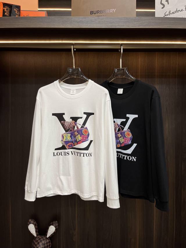 热销 Lv 秋冬新款路易威登圆领长袖打底，纯棉印花长袖，精细做工高版长袖打底尺码：S-2Xl