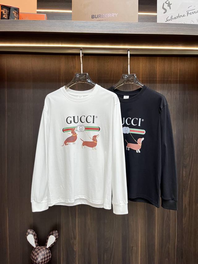 热销 Gucci 秋冬新款古琦圆领长袖打底，纯棉印花长袖，精细做工高版长袖打底尺码：S-2Xl