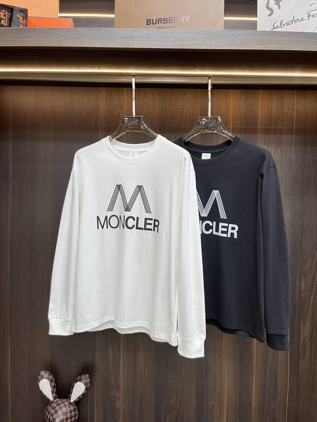 热销 Moncler 秋冬新款蒙口圆领长袖打底，纯棉印花长袖，精细做工高版长袖打底尺码：S-2Xl