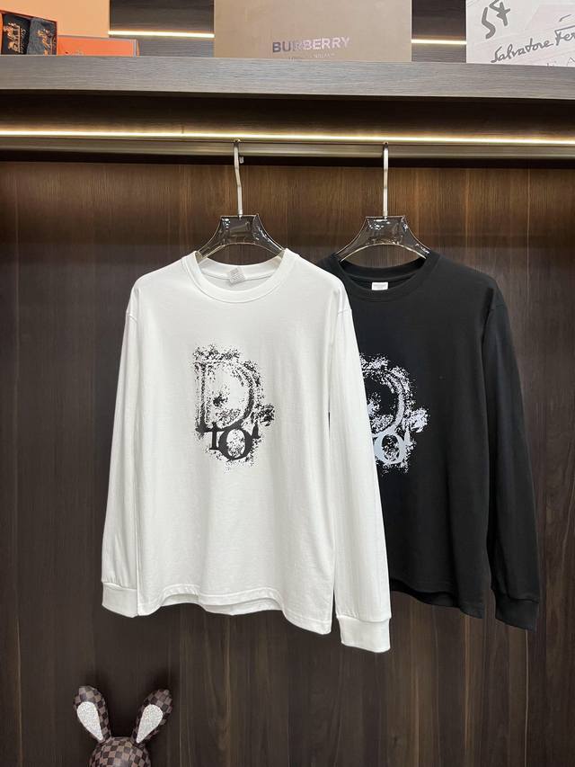 热销 Dior 秋冬新款迪奥圆领长袖打底，纯棉印花长袖，精细做工高版长袖打底尺码：S-2Xl