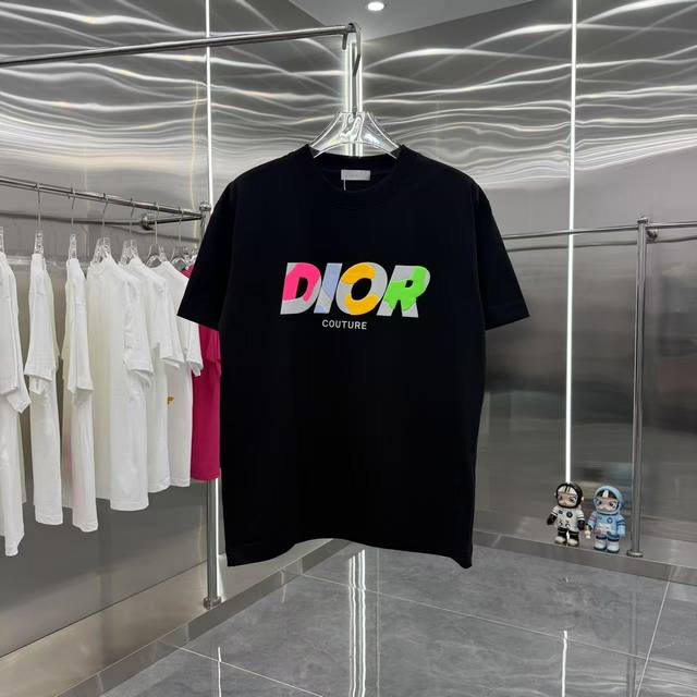 Dior 迪奥 2025春秋新款 320克 圆领短袖 立体彩色发泡工艺 男女同款 S M L Xl Xxl 五个码 黑色 白色 灰色
