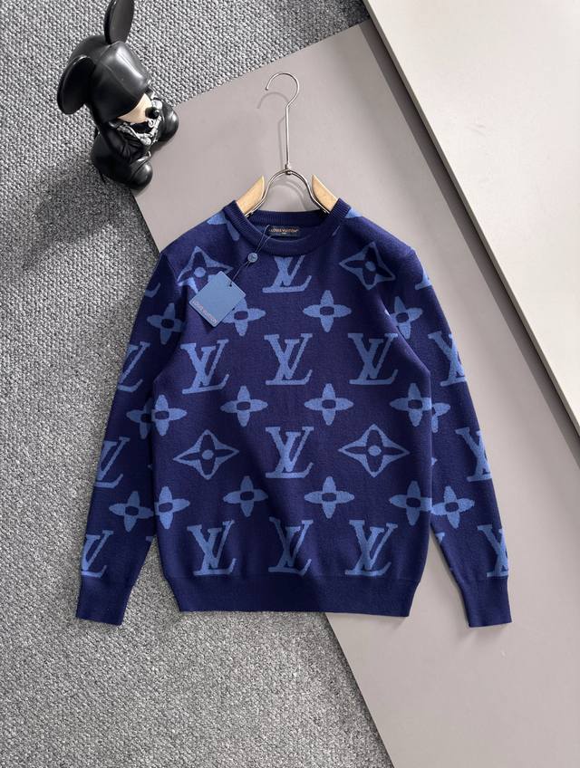 改价 L牌*合身版型M-Xxxl 25款秋冬芝麻底字母提花圆领羊毛衫，精致工艺专柜面料，顶级元素融合打造，3标齐全，潮男时尚，无论是上身舒适度还是都是无可比拟的