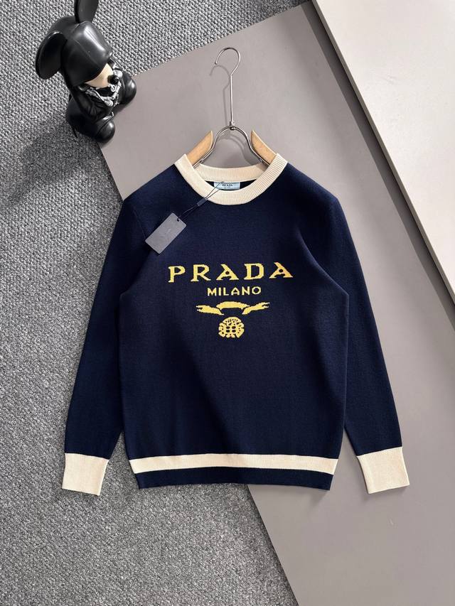 改价 Prad*合身版型M-Xxxl 最新最顶级拼色提花专柜品质羊毛衫，顶级制作工艺进口面料，专柜款独特设计，采用进口高端订制进口丝线手感一流！官网在售