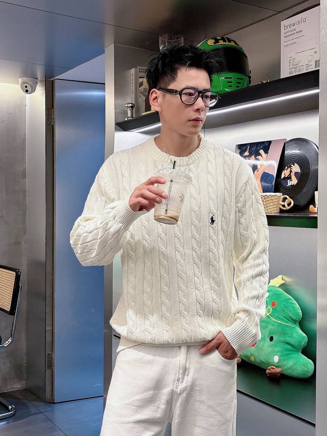改价 Ralph Lauren 拉夫劳伦 纯色Logo刺绣，绞花纹纯棉毛衣 颜色：黑色 白色 码数：M~3Xl