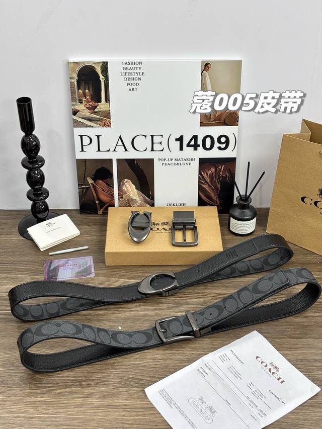 七夕送礼 Coach 蔻驰005男士皮带马鞍口+月牙双扣头牛皮革腰带奢侈品送礼，2025最新，极致经典！Coach寇驰双面双头皮带男士腰带，表达爱意的男士礼物！