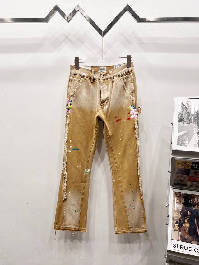 款号: C080 Gallery Dept美式复古泼墨拼接微喇叭伐木工装裤毛边牛仔裤 -原版购入打版 真实还原Vintage极致质感 -原版五金辅料水洗等吊卡，