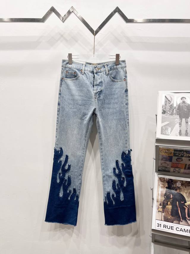款号: C077 Gallery Dept.牛仔拼接火焰喇叭裤洗水做旧拼接牛仔裤 -原版购入打版 真实还原Vintage极致质感 -原版五金辅料水洗等吊卡，二维