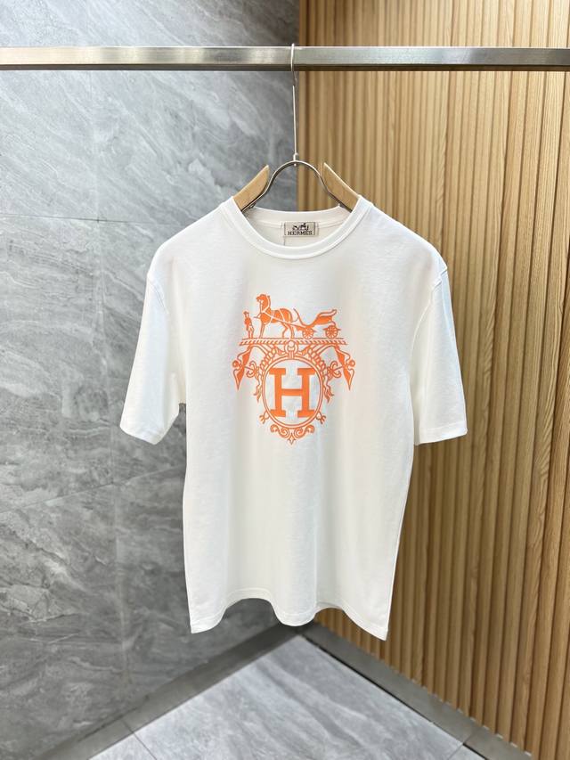 Herme‘’2025春夏新品 三标齐全 圆领丝光棉短袖T恤 好货不用过多介绍 看细节 专柜码数：M-Xxxl 175 140建议L