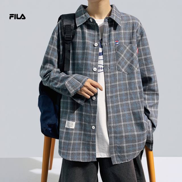 Fila斐乐海外版25Ss新款二色Ins格子水洗长袖衬衫 采用水洗棉质面料 舒适透气 有质感 做工精细 走线规则 落肩袖宽松版 不挑身材 男女同款情侣款 颜色: